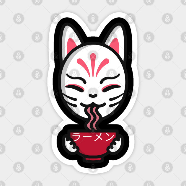 Kitsune fox eating Ramen! Japanese Japanese Sticker TeePublic
